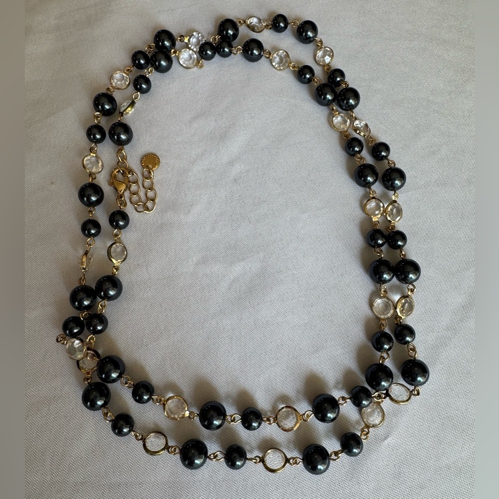 Charter Club Navy, Gold, and Glass Necklace